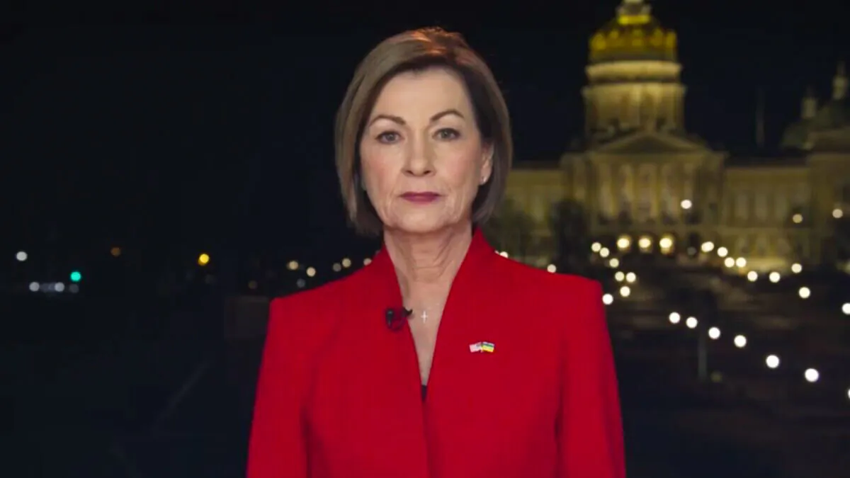 Iowa Gov. Kim Reynolds deliverw the Republican response to President Joe Biden's State of the Union address on the evening of March 1, 2022. (Pool)