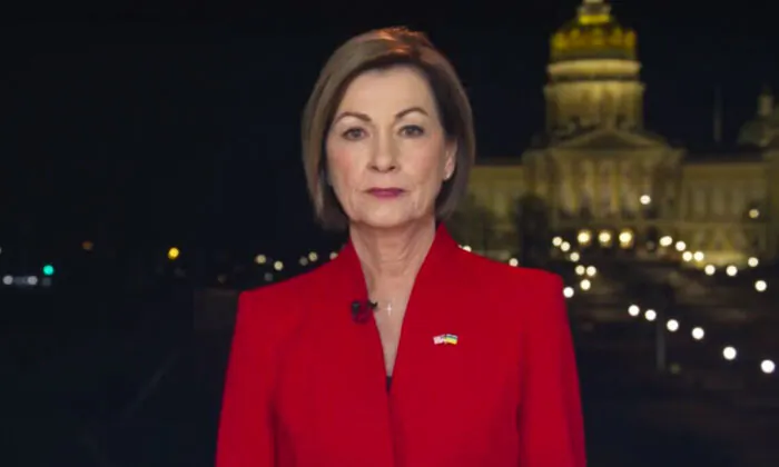 Iowa Gov. Kim Reynolds deliverw the Republican response to President Joe Biden's State of the Union address on the evening of March 1, 2022. (Pool)