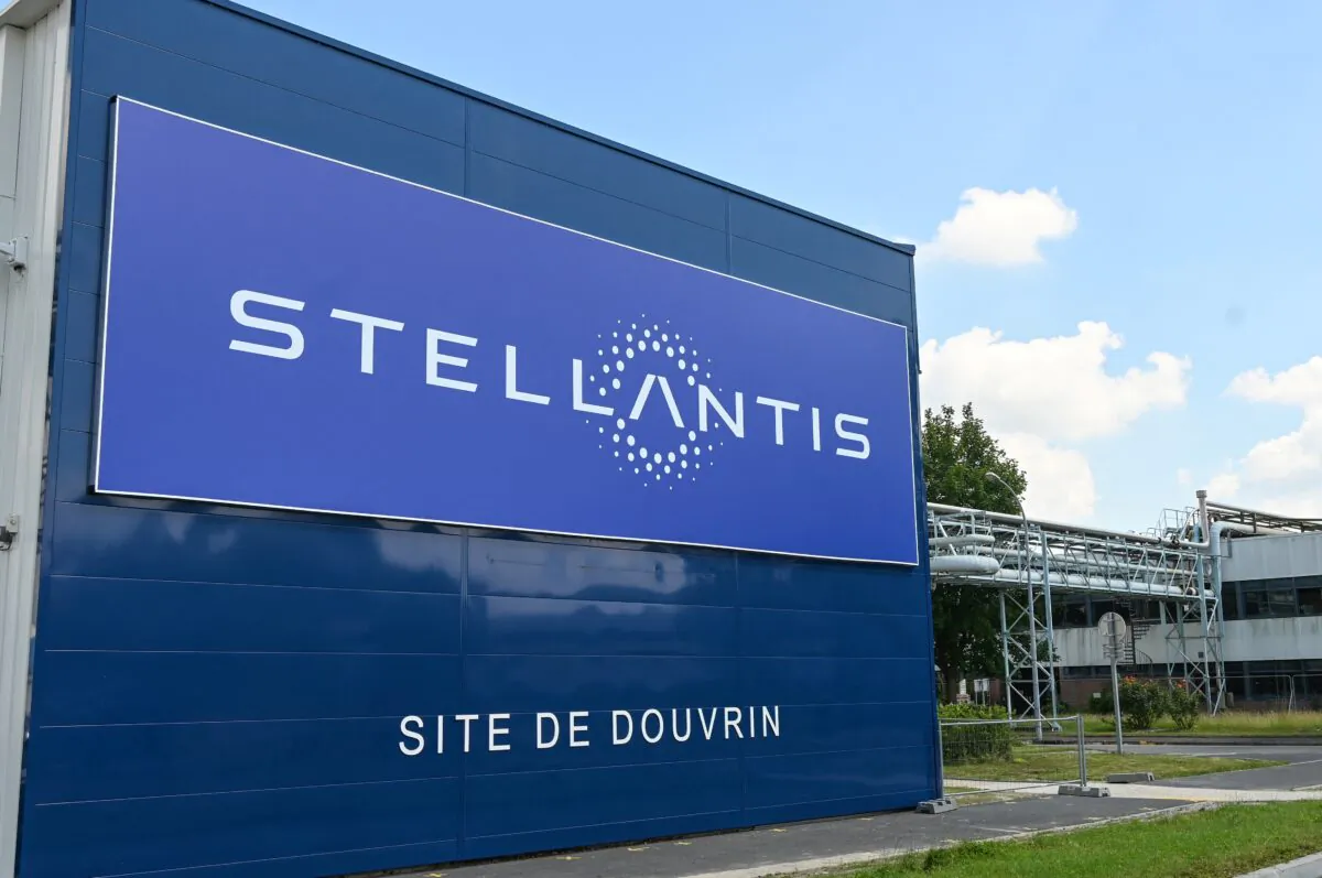 Entrance of the plant of Dutch multinational automotive manufacturing company Stellantis is seen in a file photo on July 2, 2021. (Denis Charlet/AFP via Getty Images)