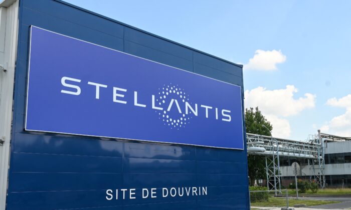 Entrance of the plant of Dutch multinational automotive manufacturing company Stellantis is seen in a file photo on July 2, 2021. (Denis Charlet/AFP via Getty Images)