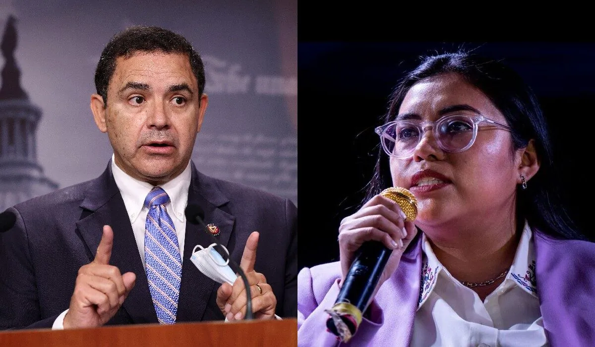 L: Rep. Henry Cuellar (D-Texas) speaks to reporters in Washington in a file photograph. (Kevin Dietsch/Getty Images)
R: Democratic candidate Jessica Cisneros (TX-28) speaks during the 'Get Out the Vote' rally in San Antonio, Texas, on Feb. 12, 2022. (Brandon Bell/Getty Images)
