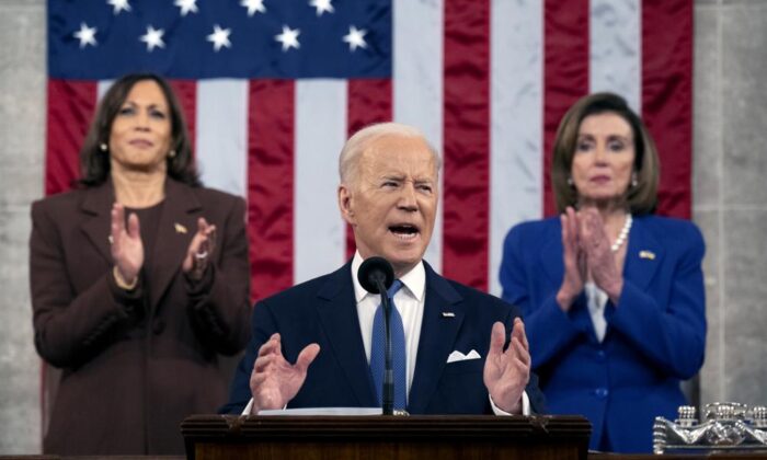 President Joe Biden delivers his State of the Union address to a joint session of Congress at the U.S. Capitol on March 1, 2022. (Saul Loeb, Pool via AP)