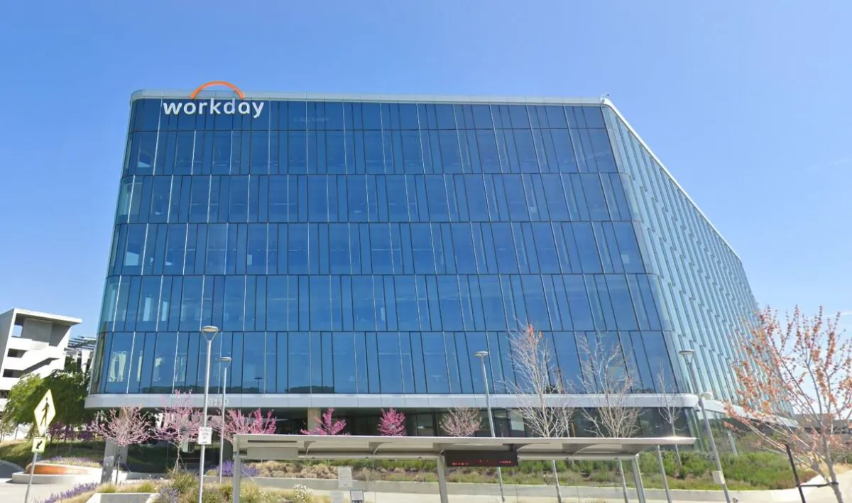 Headquarters of the American on-demand financial management and human capital management software vendor Workday Inc. in Pleasanton, Calif. in April 2021. (Google Maps/Screenshot via The Epoch Times)