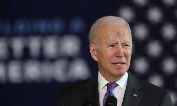 President Joe Biden speaks during an event in Superior, Wis., on March 2, 2022. (Scott Olson/Getty Images)