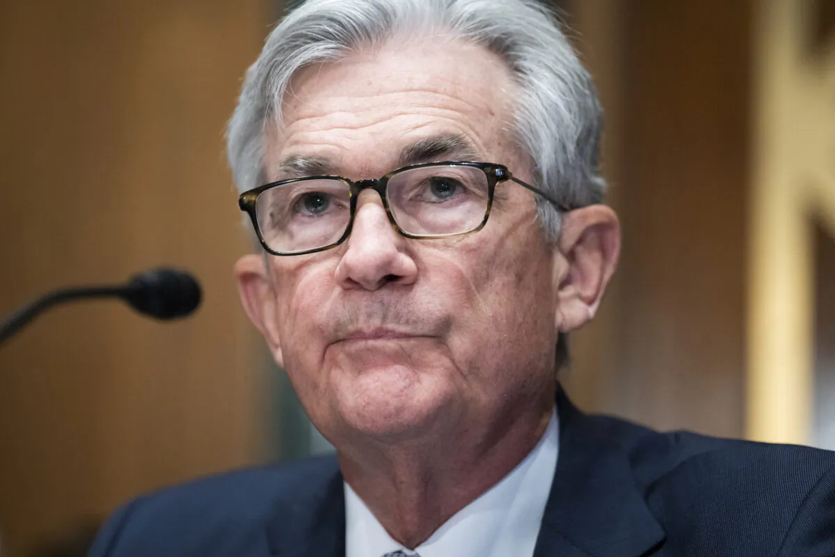 U.S. Federal Reserve Chair Jerome Powell testifies at a Senate Banking, Housing, and Urban Affairs Committee hearing on Capitol Hill in Washington on March 3, 2022. (Tom Williams-Pool/Getty Images)