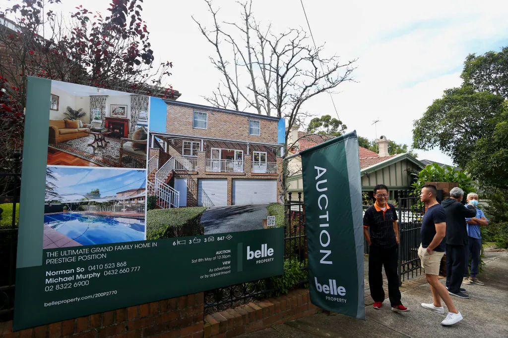 Prospective buyers attend an auction of a residential property in the suburb of Strathfield  in Sydney, Australia, on May 8, 2021. (Lisa Maree Williams/Getty Images)