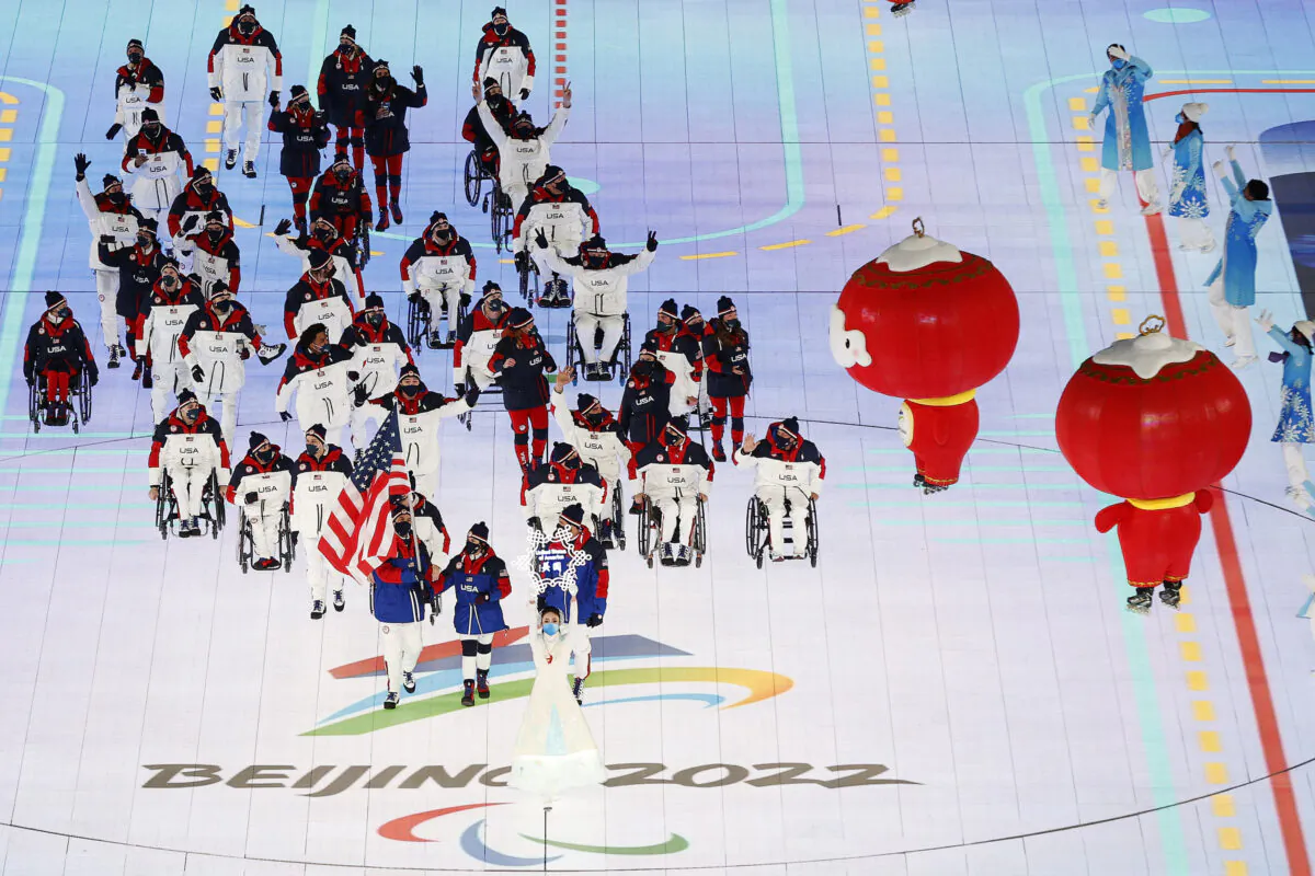 Members of Team United States are introduced during the Opening Ceremony of the Beijing 2022 Winter Paralympics at the Beijing National Stadium, in Beijing, on March 4, 2022. (Steph Chambers/Getty Images)