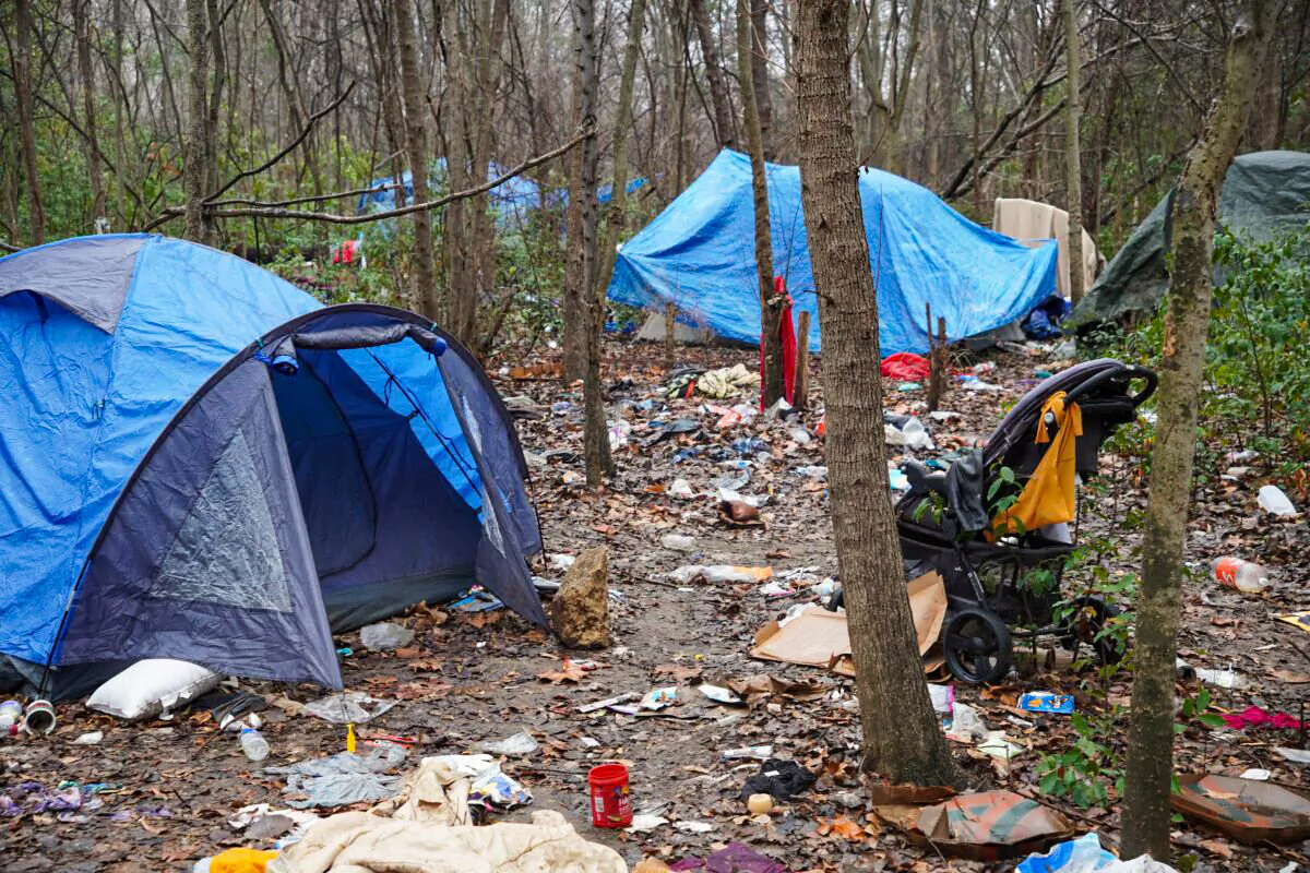 One of several homeless encampments in Tyler, Texas, visited by the "Point In Time" survey on Feb. 24, 2022. (Photo Patrick Butler/The Epoch Times)