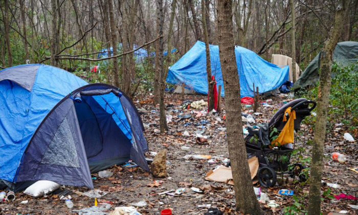 One of several homeless encampments in Tyler, Texas, visited by the "Point In Time" survey on Feb. 24, 2022. (Photo Patrick Butler/The Epoch Times)