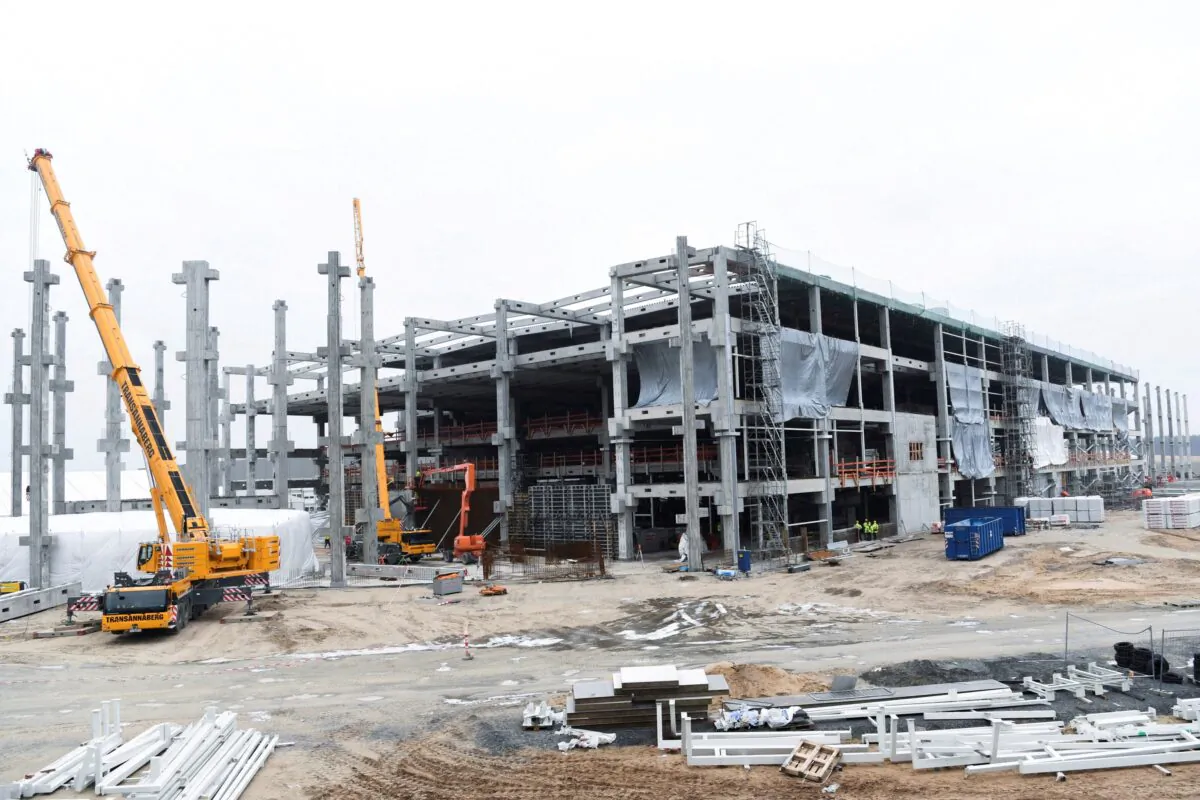 A general view of the construction site of Tesla's electric car factory in Gruenheide, near Berlin on Dec. 28, 2021. (Annegret Hilse/Reuters)