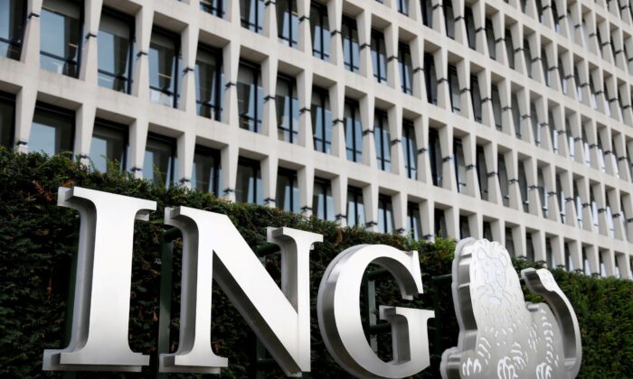 The logo of ING bank is pictured at the entrance of the group's main office in Brussels, Belgium, on Sept. 5, 2017. (Francois Lenoir/Reuters)