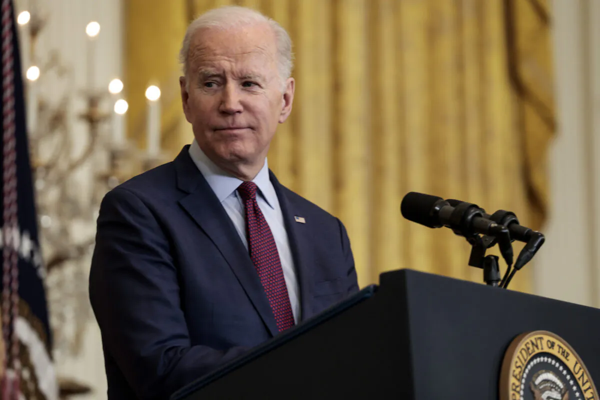 President Joe Biden speaks in the East Room of the White House in Washington, on March 3, 2022. (Anna Moneymaker/Getty Images)