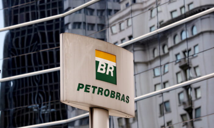 The Petrobras logo in front of the company's headquarters in Sao Paulo, Brazil, on April 23, 2015. (Paulo Whitaker/Reuters)