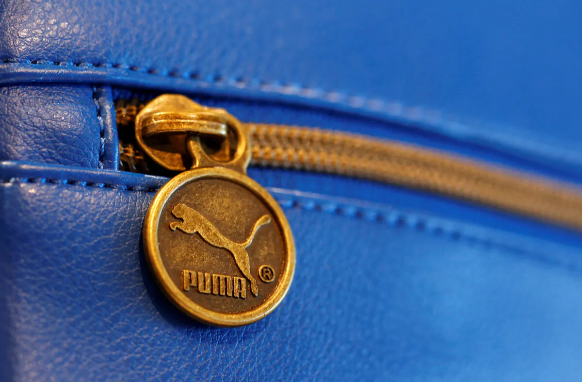 A handbag with the logo of German sports goods firm Puma is pictured in a shop after the company's annual news conference in Herzogenaurach, Germany, on Feb. 20, 2014. (Michaela Rehle/Reuters)