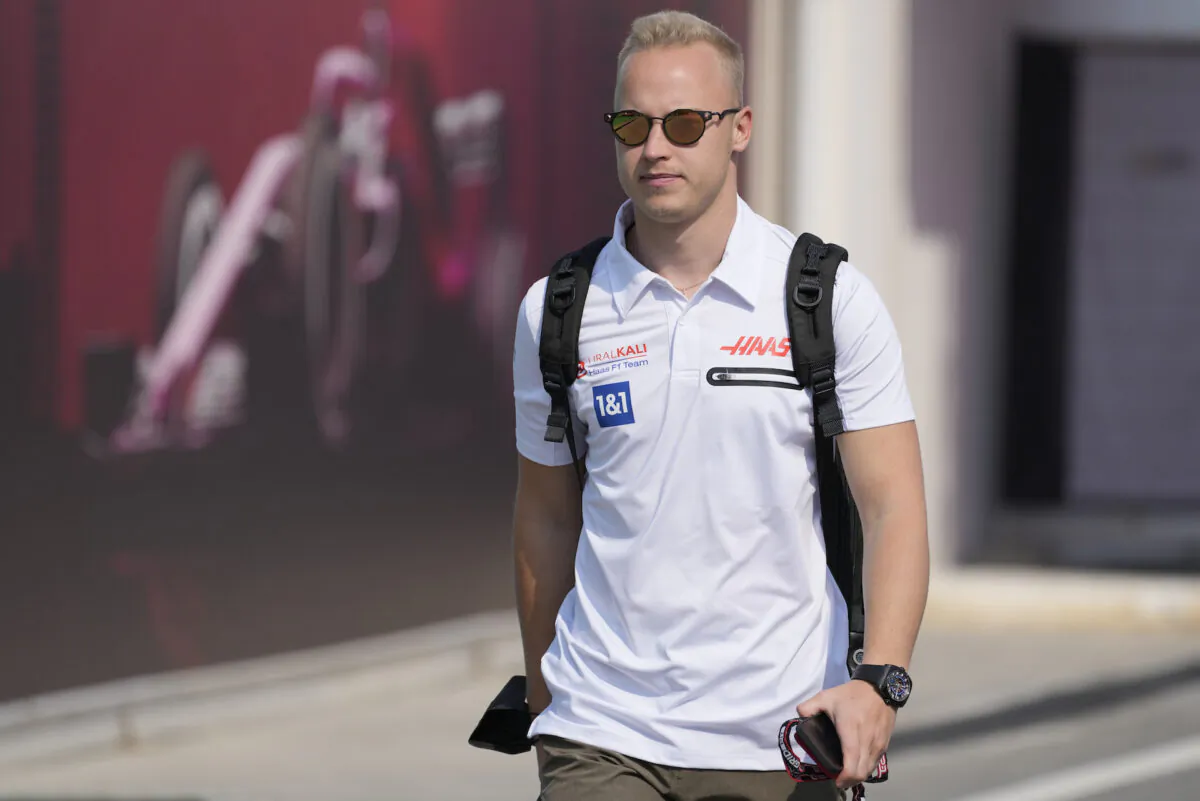Haas driver Nikita Mazepin of Russia arrives to the Losail International Circuit in Losail, Qatar, on Nov. 18, 2021. (Darko Bandic/AP Photo)