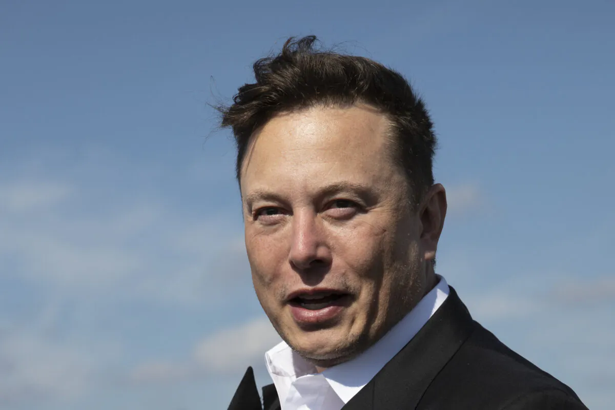 Elon Musk speaks to reporters during a visit to Germany on Sept. 3, 2020. (Maja Hitij/Getty Images)