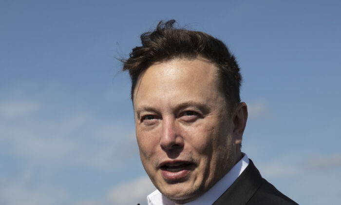 Elon Musk speaks to reporters during a visit to Germany on Sept. 3, 2020. (Maja Hitij/Getty Images)