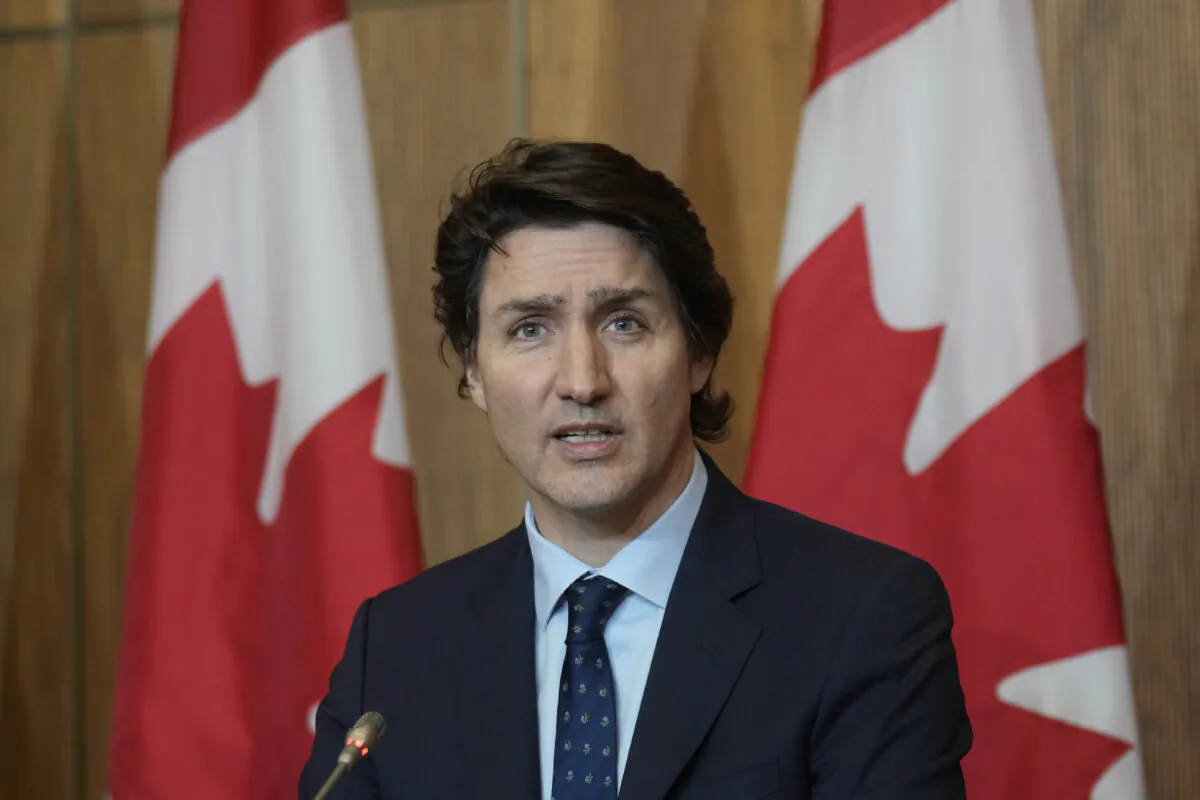 Prime Minister Justin Trudeau addresses a news conference in Ottawa on Feb. 23, 2022. (Adrian Wyld/The Canadian Press)
