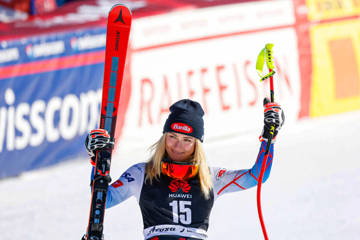 Mikaela Shiffrin of Team United States takes 2nd place during the Audi FIS Alpine Ski World Cup Women's Super G, in Lenzerheide, Switzerland, on March 5, 2022(Alexis Boichard/Getty Images)