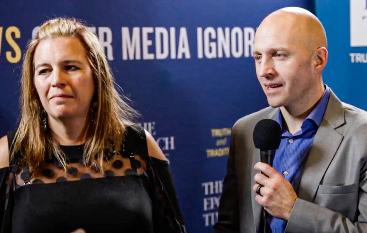 The founders of GiveSendGo Heather Wilson and Jacob Wells, during an interview with The Epoch Times on March 1, 2022. (The Epoch Times)