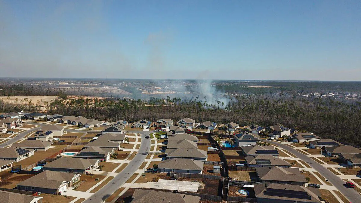 Smoke from a wildfire in Bay County, Fla., on March 5, 2022. (Florida Forest Service via AP)