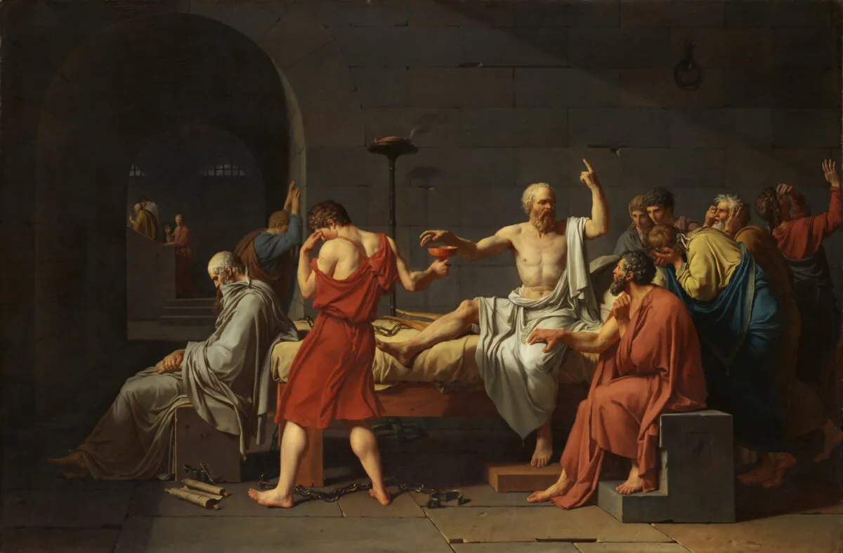 "The Death of Socrates" by Jacques-Louis David circa 1787. Oil on canvas. Metropolitan Museum of Art (public domain).