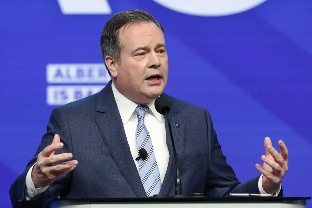Alberta Premier Jason Kenney speaks at the United Conservative Party annual meeting in Calgary, Alberta, on Nov. 20, 2021. (Larry MacDougal/The Canadian Press)