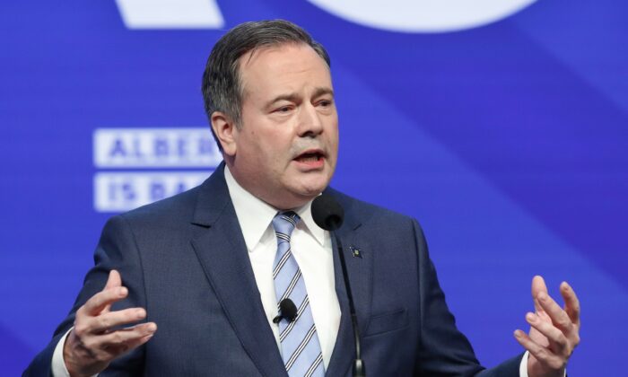 Alberta Premier Jason Kenney speaks at the United Conservative Party annual meeting in Calgary on Nov. 20, 2021. (Larry MacDougal/The Canadian Press)