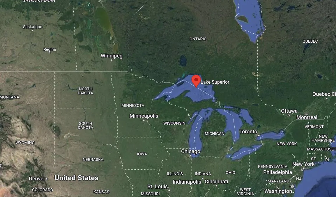 Lake Superior shown on a map. (Screenshot/Google Maps)