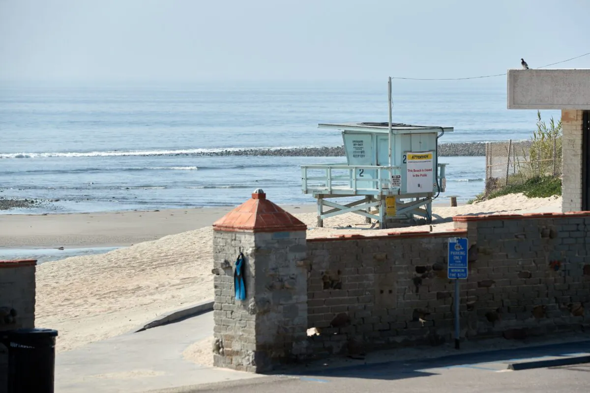 A view of the empty beach and a lifeguard station in Malibu, Calif, on April 01, 2020. (Jean-Baptiste Lacroix/AFP via Getty Images)
