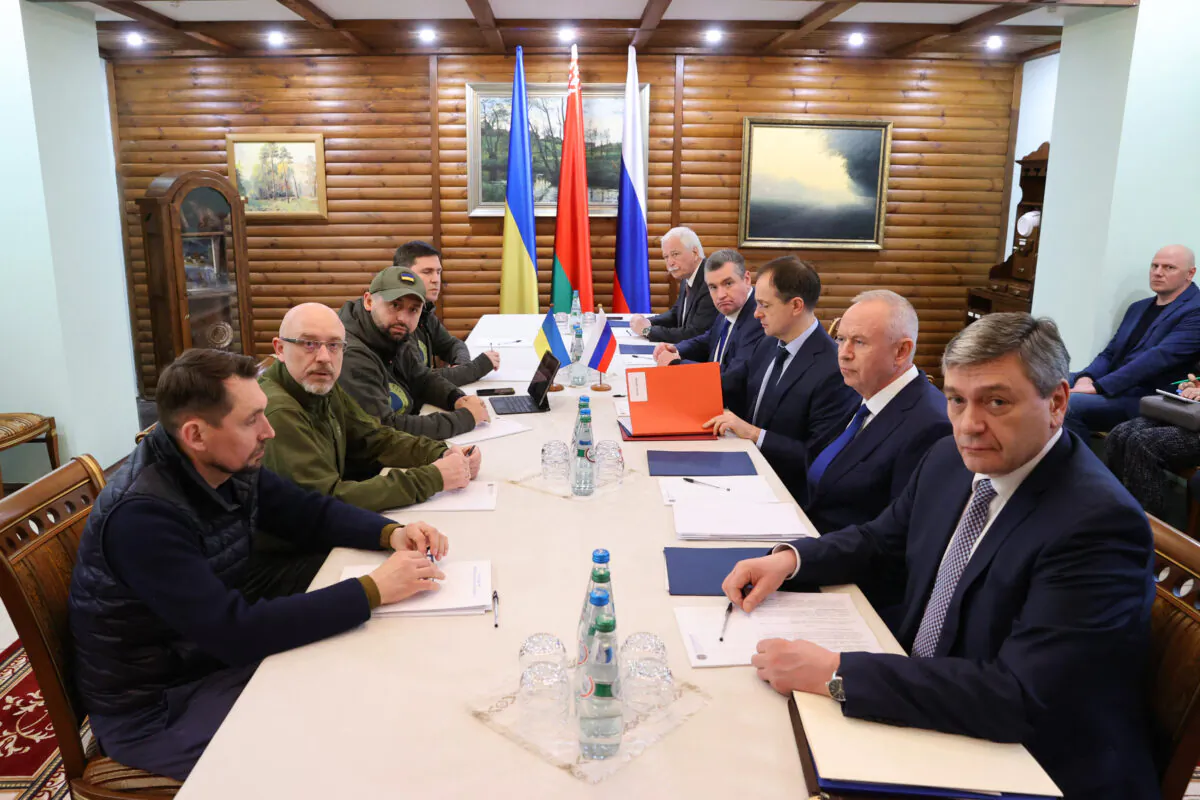 The third round of talks between Russia and Ukraine concluded with “small” and “positive” developments, said a Ukrainian negotiator on March 7, 2022. (Maxim Guchek/AFP via Getty Images)