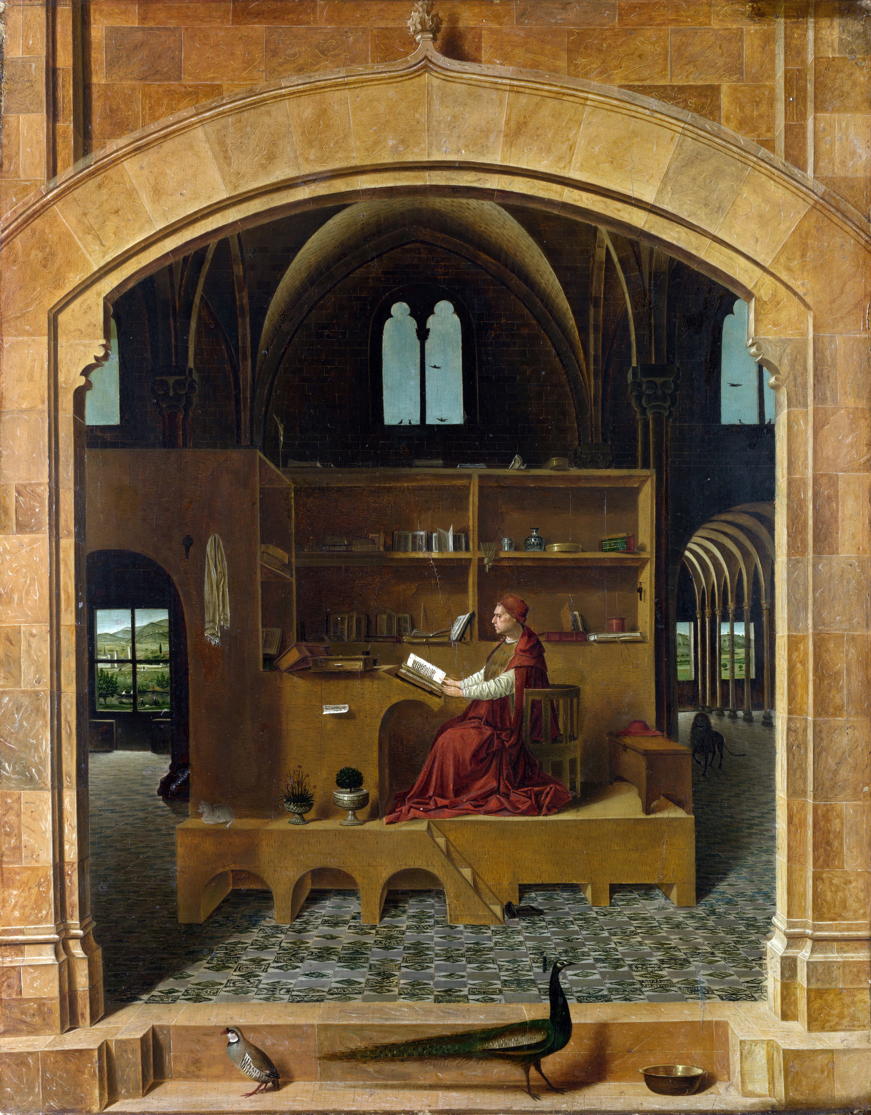 "Saint Jerome in his Study" by Antonello da Messina, 1474. Oil on lime