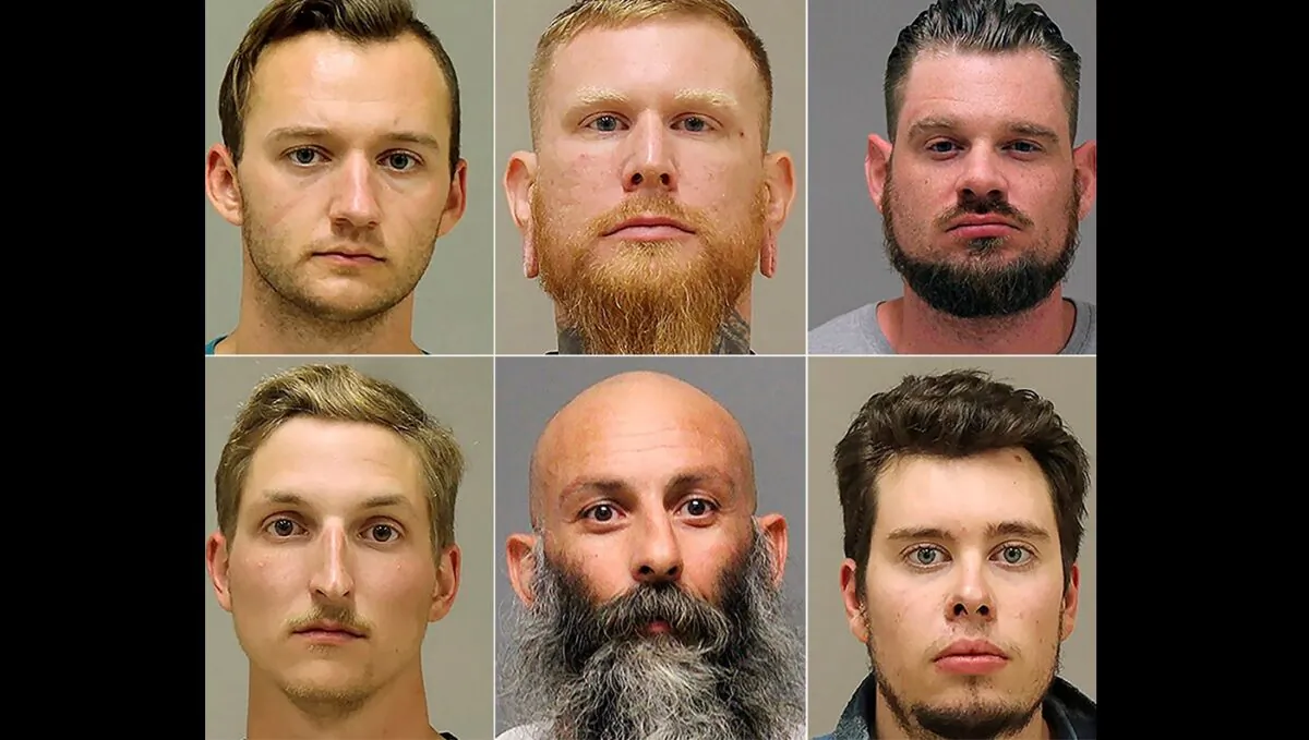 This photo combo shows from top left, Kaleb Franks, Brandon Caserta, Adam Dean Fox, and bottom left, Daniel Harris, Barry Croft, and Ty Garbin, who were charged by a federal grand jury with conspiring to kidnap Michigan Gov. Gretchen Whitmer. (Kent County Sheriff via AP File)