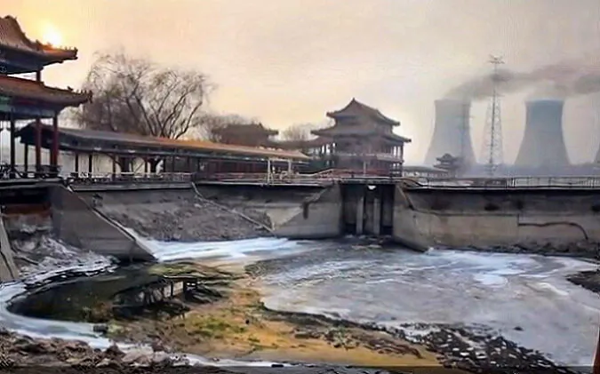 Water pollution from antibiotics in China poses a serious threat to the environment and human health. The picture shows a river located in an industrial area. (Video screenshot by The Epoch Times)