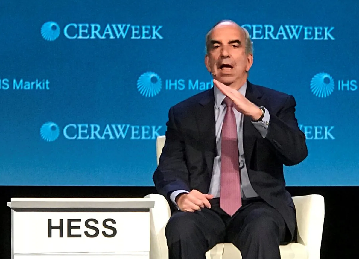 John Hess, chief executive officer of Hess Corporation, speaks at the annual CERAWeek energy conference in Houston, on March 5, 2018. (Maria Caspani/Reuters)