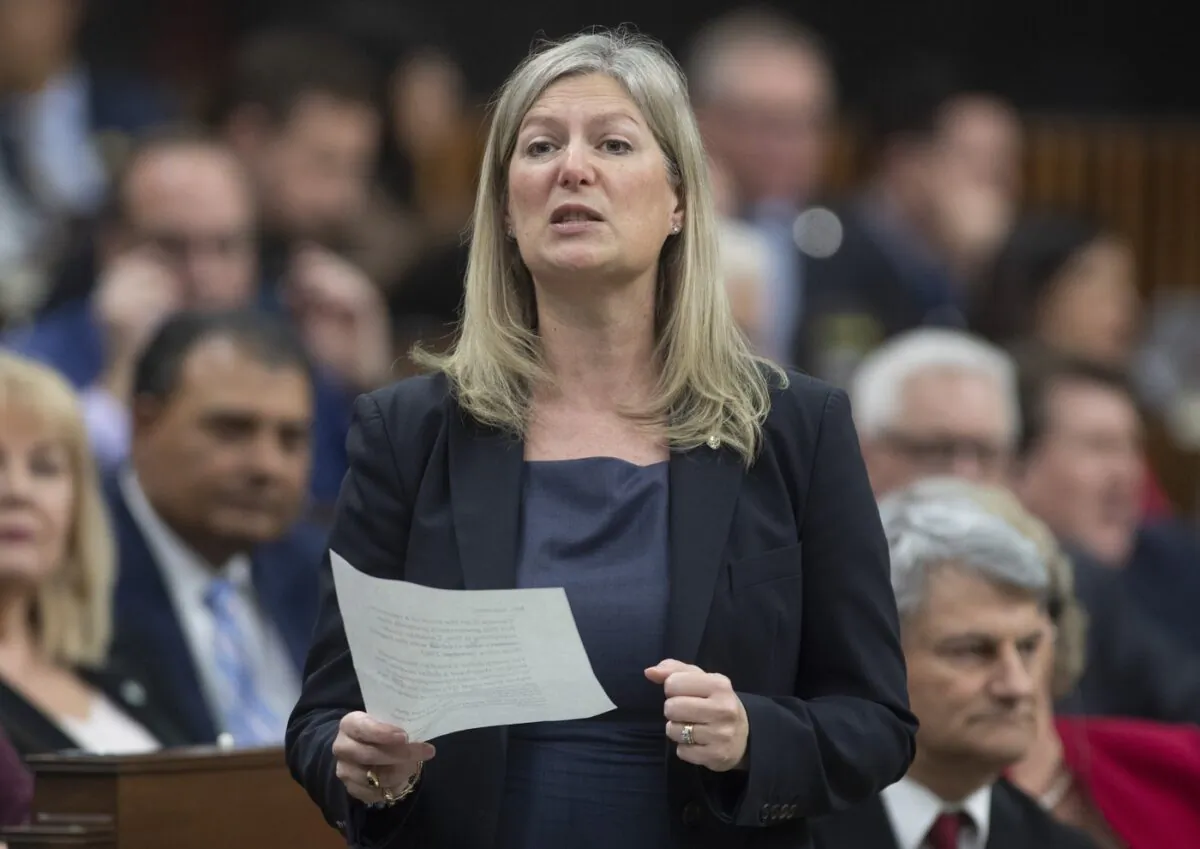 Leona Alleslev rises during Question Period in the House of Commons, March 9, 2020 in Ottawa. (The Canadian Press/Adrian Wyld)