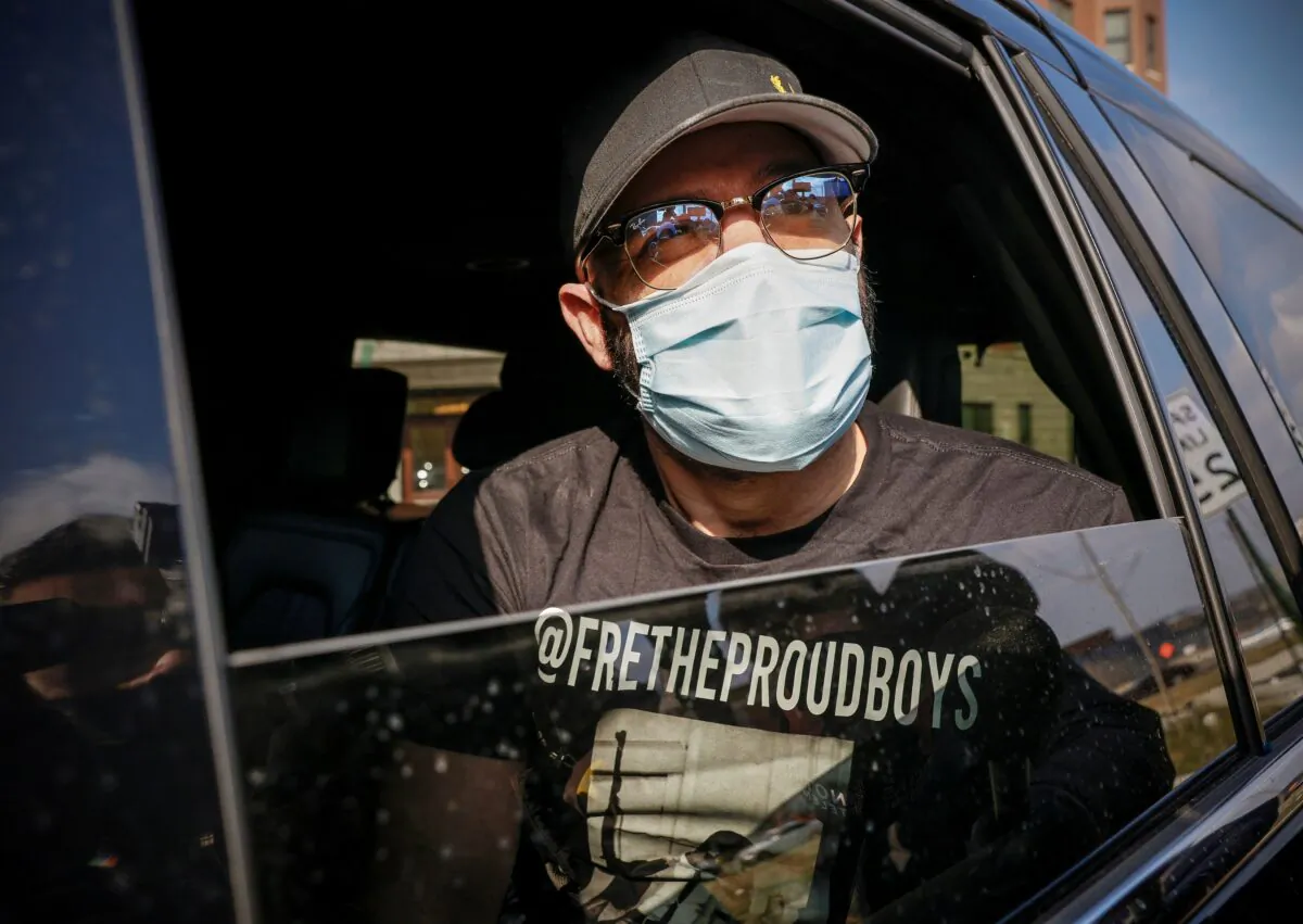Proud Boys leader Enrique Tarrio speaks to reporters in Washington in a file image. (Evelyn Hockstein/Reuters)