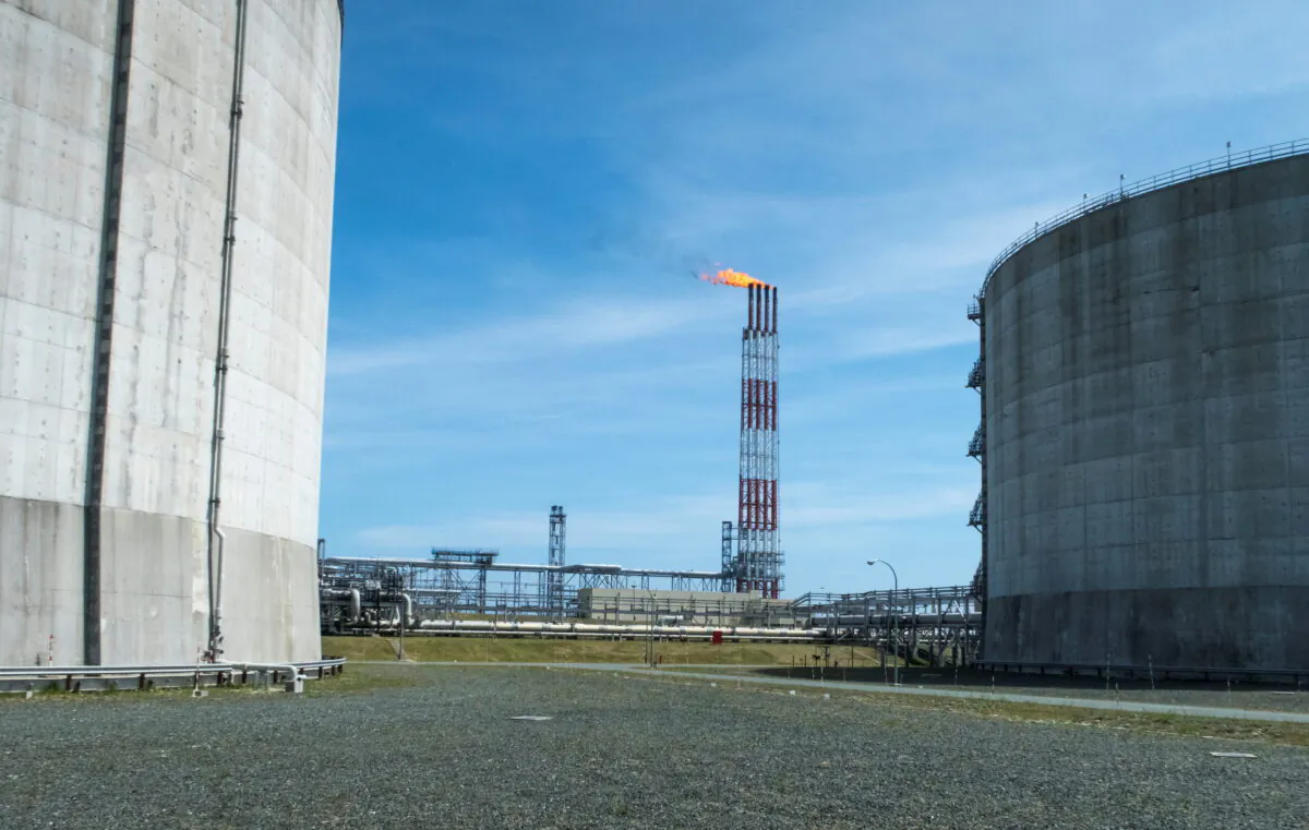 The liquefied natural gas plant operated by Sakhalin Energy at Prigorodnoye on the Pacific island of Sakhalin, Russia, on July 15, 2021. (Vladimir Soldatkin/Reuters)