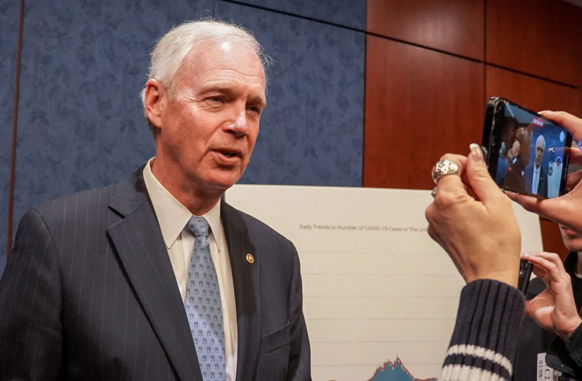 Sen. Ron Johnson (R-Wis.) at the Senate Visitor Center in the U.S. Capitol on March 8, 2022. (Terri Wu/The Epoch Times)