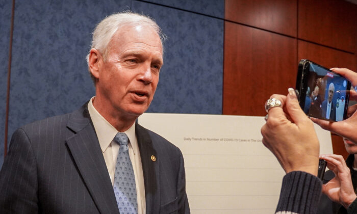 Sen. Ron Johnson (R-Wis.) at the Senate Visitor Center in the U.S. Capitol on March 8, 2022. (Terri Wu/The Epoch Times)