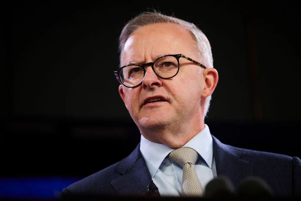 Anthony Albanese speaks at the National Press Club in Canberra, Australia, on Jan. 25, 2022. (Rohan Thomson/Getty Images)