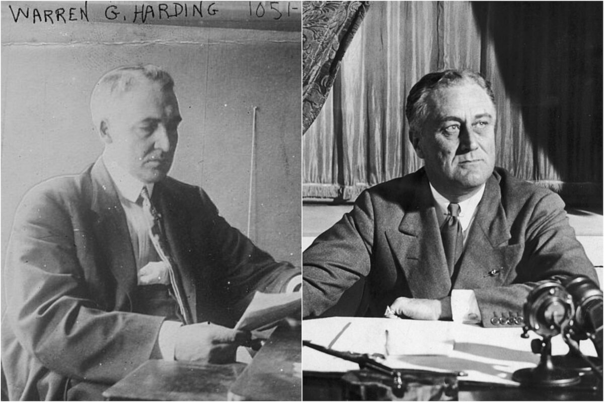 Warren G. Harding (L) and Franklin D. Roosevelt. (Library of Congress; Hulton Archive/Getty Images)
