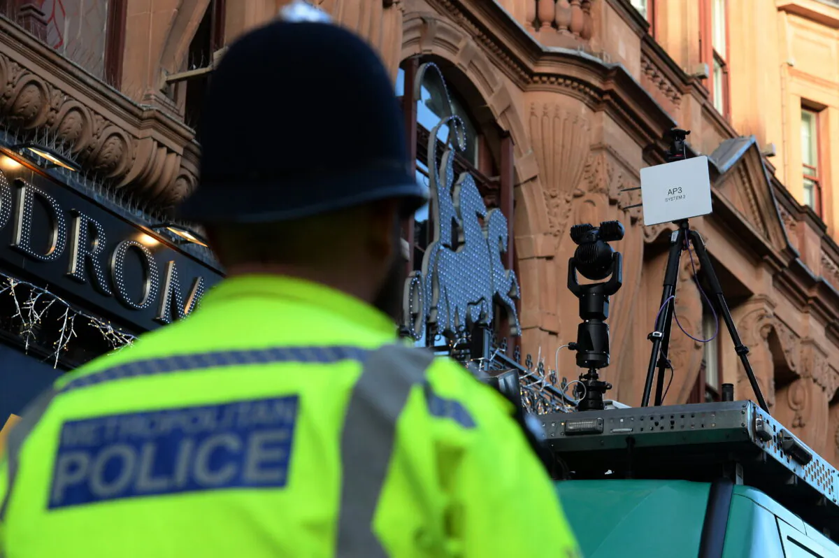 Facial recognition technology in use in Leicester Square, London, in an undated file photo. (Kirsty O’Connor/PA)