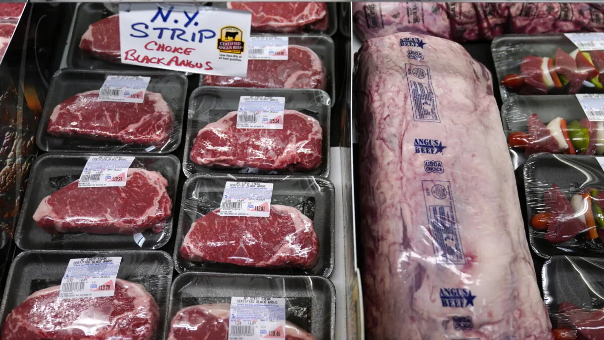 Beef is displayed in the meat department at Lambert's Rainbow Market, in Westwood, Mass., on June 15, 2021. (Charles Krupa/AP Photo)