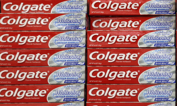 A display of Colgate toothpaste is seen on a store shelf in Westminster, Colo., on April 26, 2009. (Rick Wilking/Reuters)