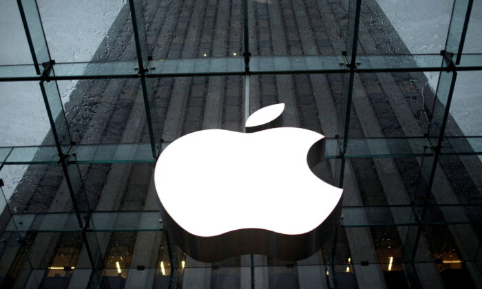 The Apple Inc. logo is seen in the lobby of New York City's flagship Apple store on Jan. 18, 2011. (Mike Segar/Reuters)