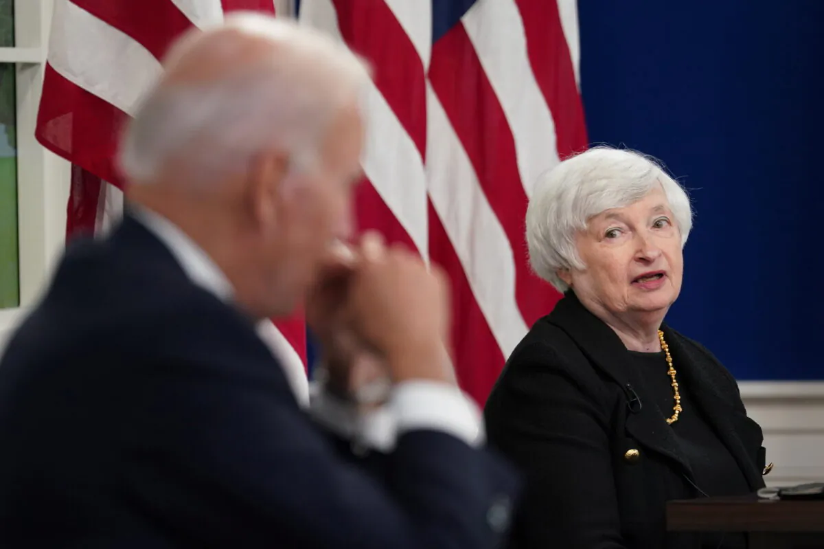 Treasury Secretary Janet Yellen speaks as President Joe Biden holds a meeting with business leaders and CEOs at the White House on Oct. 6, 2021. (Kevin Lamarque/Reuters)