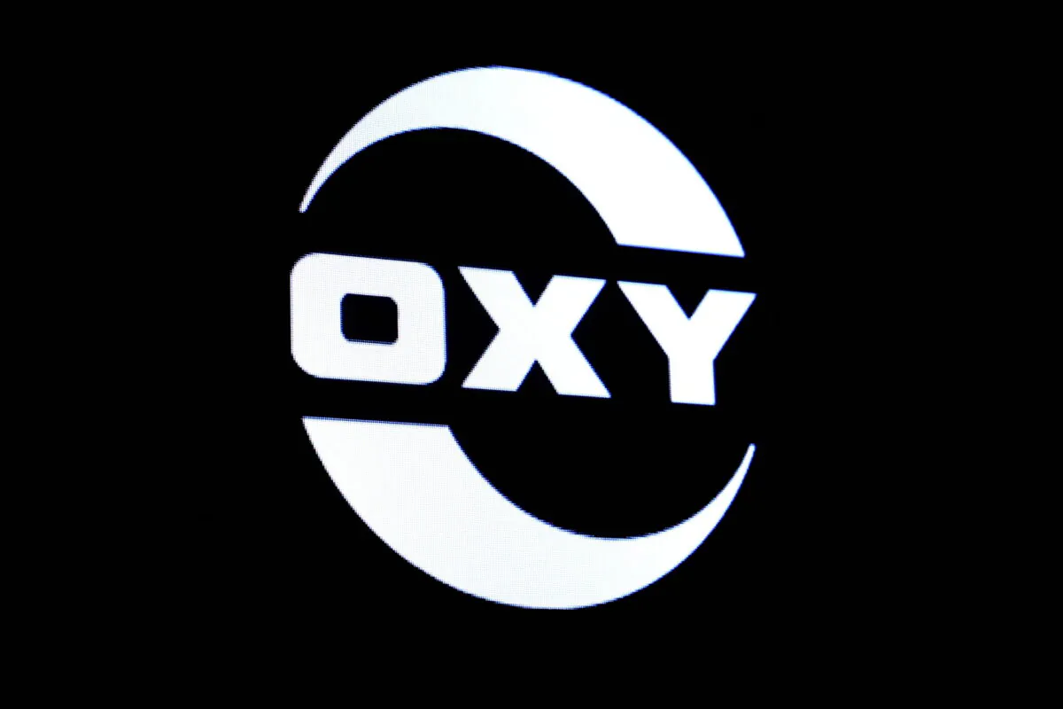 The Occidental Petroleum logo is displayed on a screen at the New York Stock Exchange (NYSE) in New York on April 30, 2019.  (Brendan McDermid/Reuters)