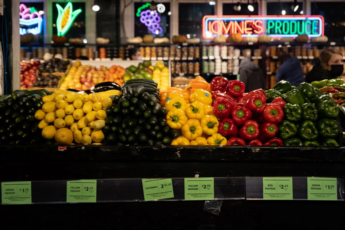 Vegetables are pictured at a produce shop at Reading Terminal Market after the inflation rate hit a 40-year high in January, in Philadelphia, Pa., on Feb. 19, 2022. (Hannah Beier/Reuters)