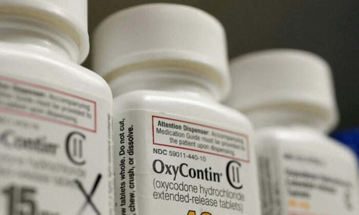 Bottles of prescription painkiller OxyContin, 40mg pills, made by Purdue Pharma L.D. sit on a shelf at a local pharmacy, in Provo, Utah, on April 25, 2017. (George Frey/Reuters)
